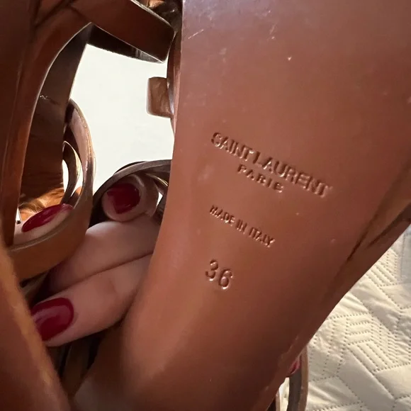 Saint Laurent Tan Strappy Heels - Picture 5 of 6